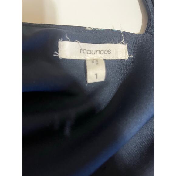 Maurice’s Navy Blue Floral Faux Wrap Dress With Ruffle- Womens Size 1 EUC - Picture 2 of 7